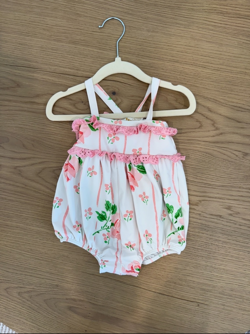 The Beaufort Bonnet Company Pink and Green Floral Kids One-Piece Swimsuit
